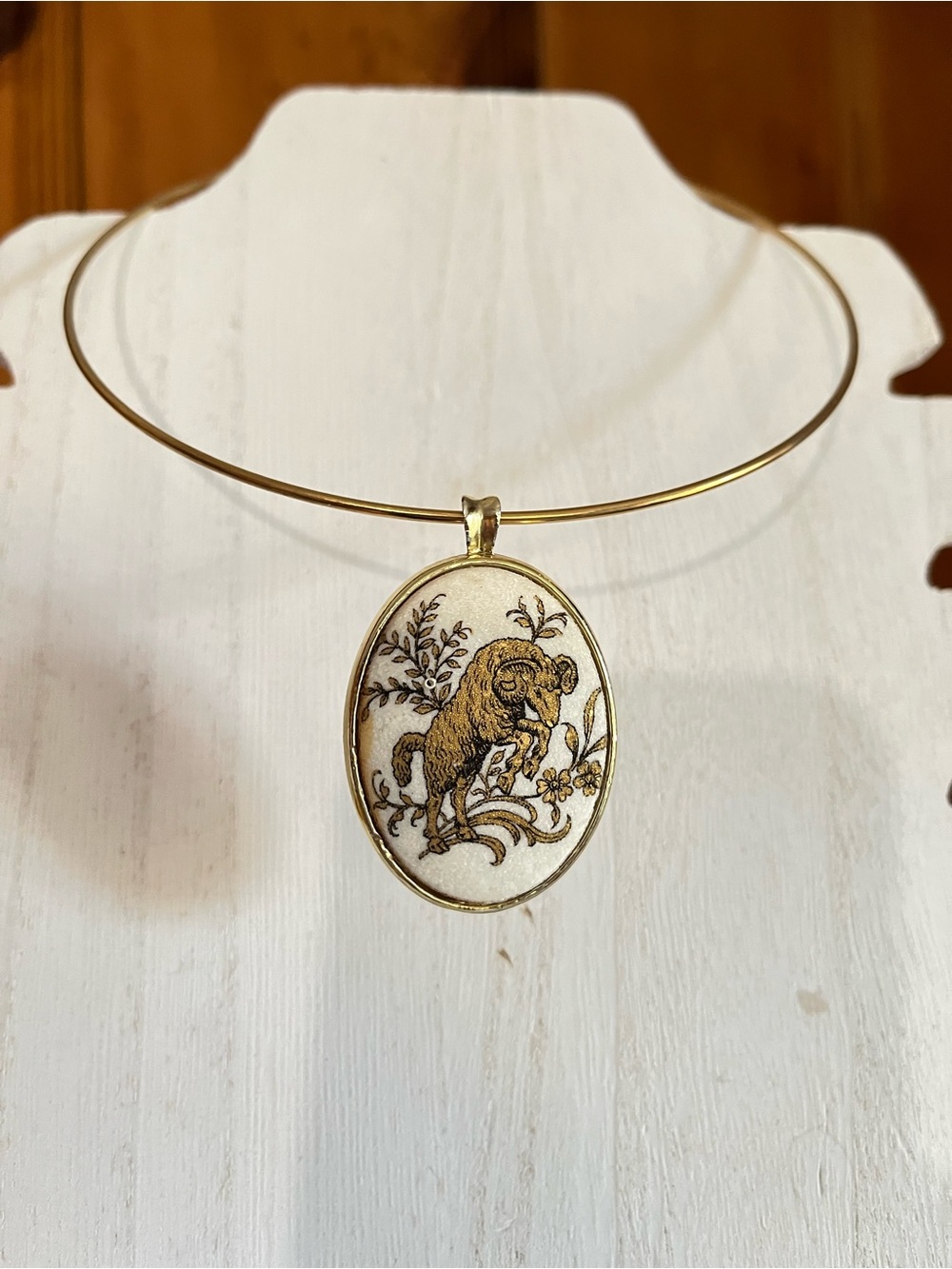 Gold-Tone Zodiac Ram Pendant Necklace - Aries Motif